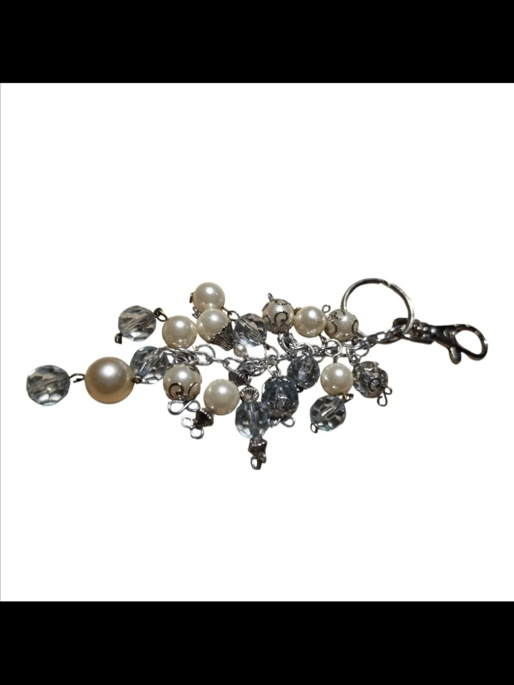 Pearl & Blue Bead Cluster Purse/Keychain Handcrafted One Of A Kind NEW